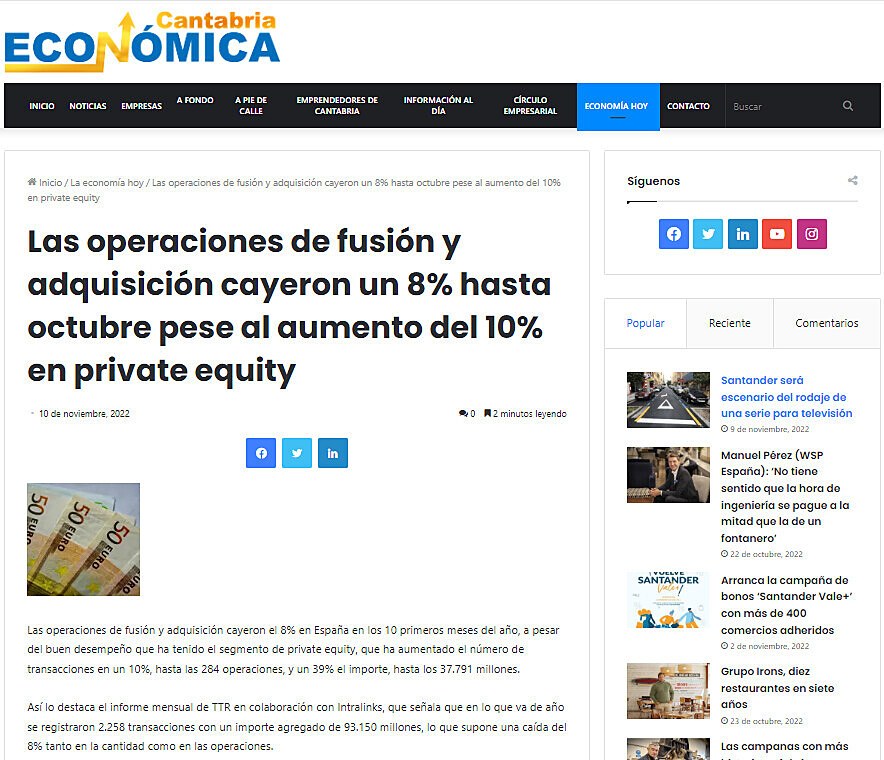 Las operaciones de fusin y adquisicin cayeron un 8% hasta octubre pese al aumento del 10% en private equity